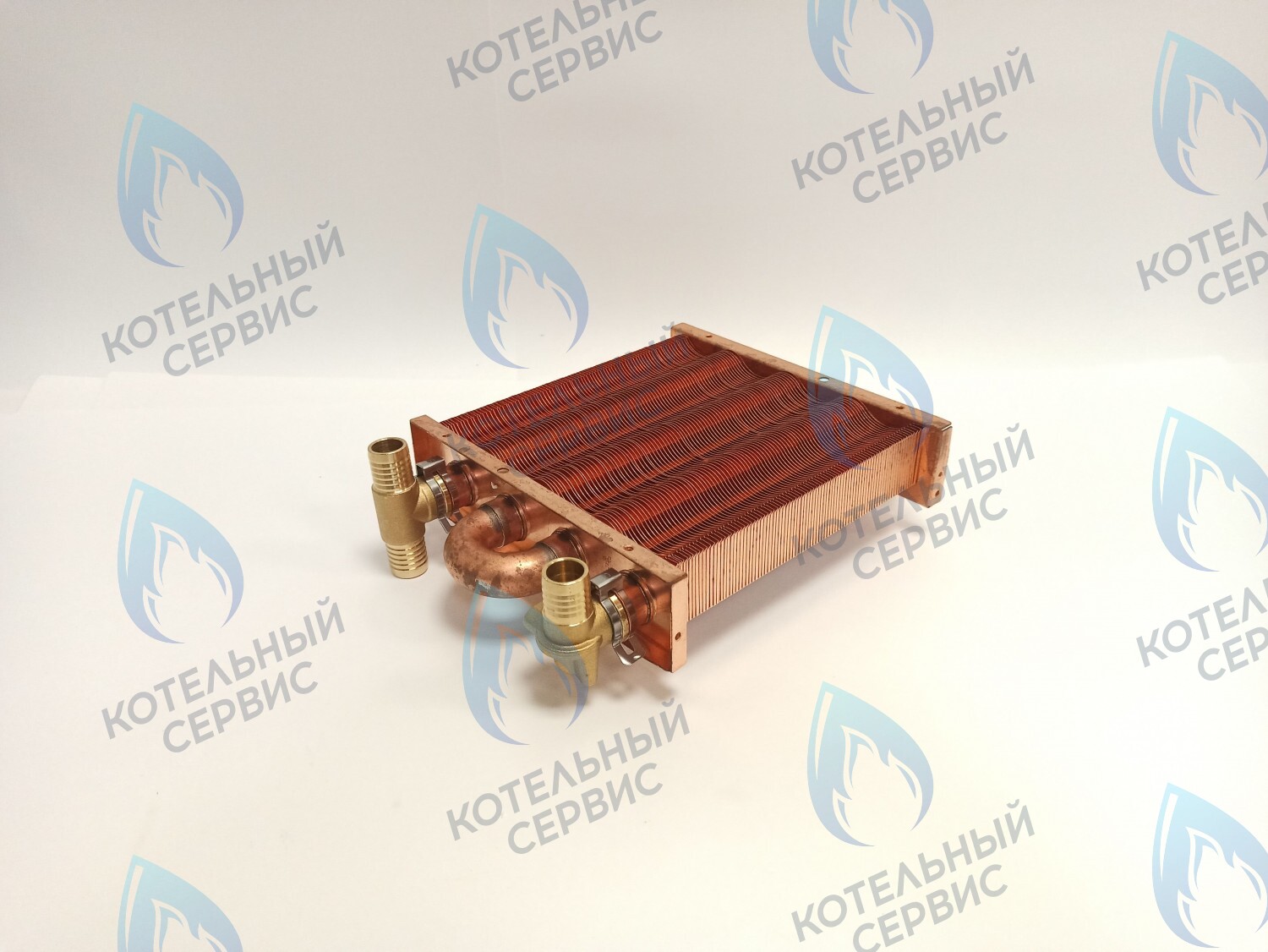 EM021-180-02-Фитинг-Комп Теплообменник первичный основной (с фитингами) 180мм 85 FIN (130-200 HSG/ICH/MSC) (3318108610, 3318108640) DAEWOO в Новосибирске