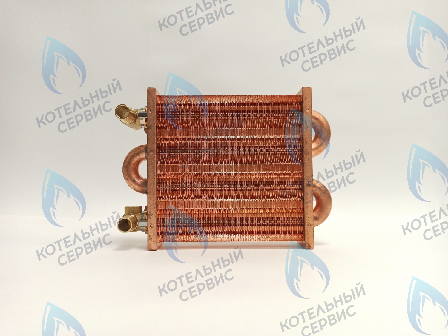 EM021-180-02-Фитинг-Комп Теплообменник первичный основной (с фитингами) 180мм 85 FIN (130-200 HSG/ICH/MSC) (3318108610, 3318108640) DAEWOO в Новосибирске